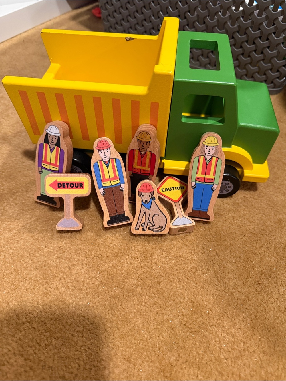 Jack Rabbit Creations Construction Crew Magnetic Wooden Truck Toy and Acdessorie